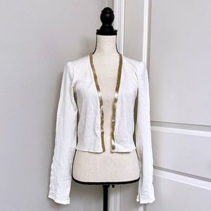 MY MICHELLE Off White and Gold Cropped Cardigan
